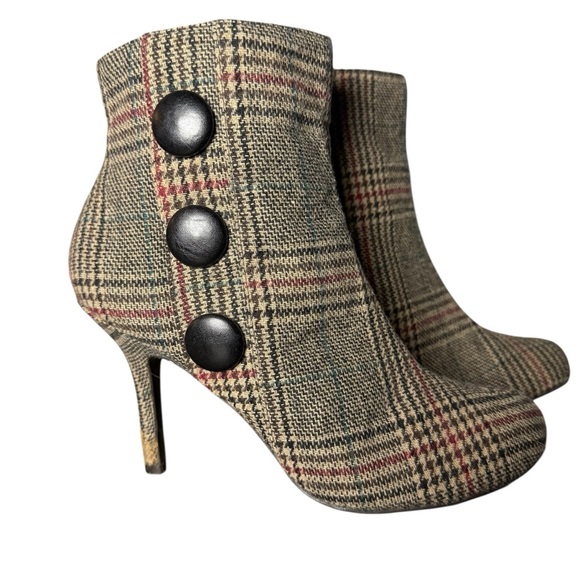 Diba Steampunk Ankle Boots Womens 8.5 Tartan Plaid Victorian Button Stiletto - Picture 7 of 9